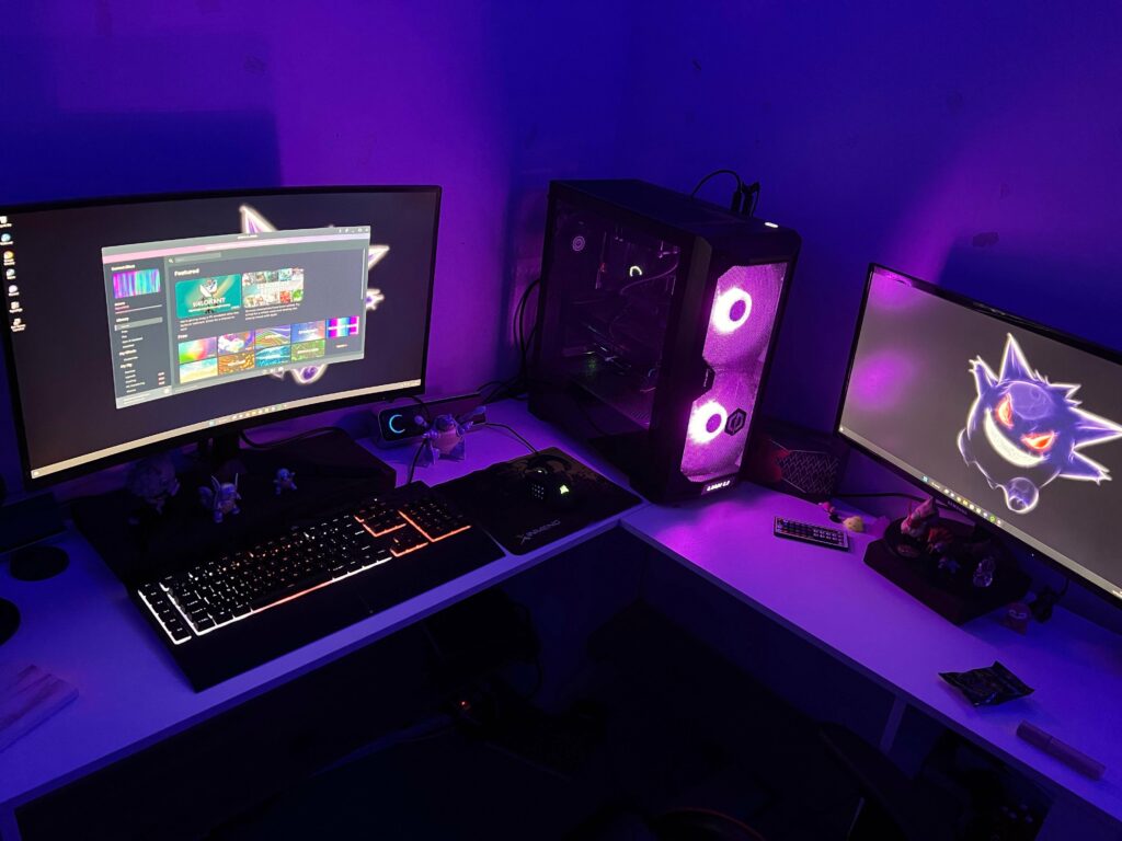 My current setup, not the worst but it could be better. Got a larger monitor so I can no longer fit them side by side, will be customising my setup more when I move out
