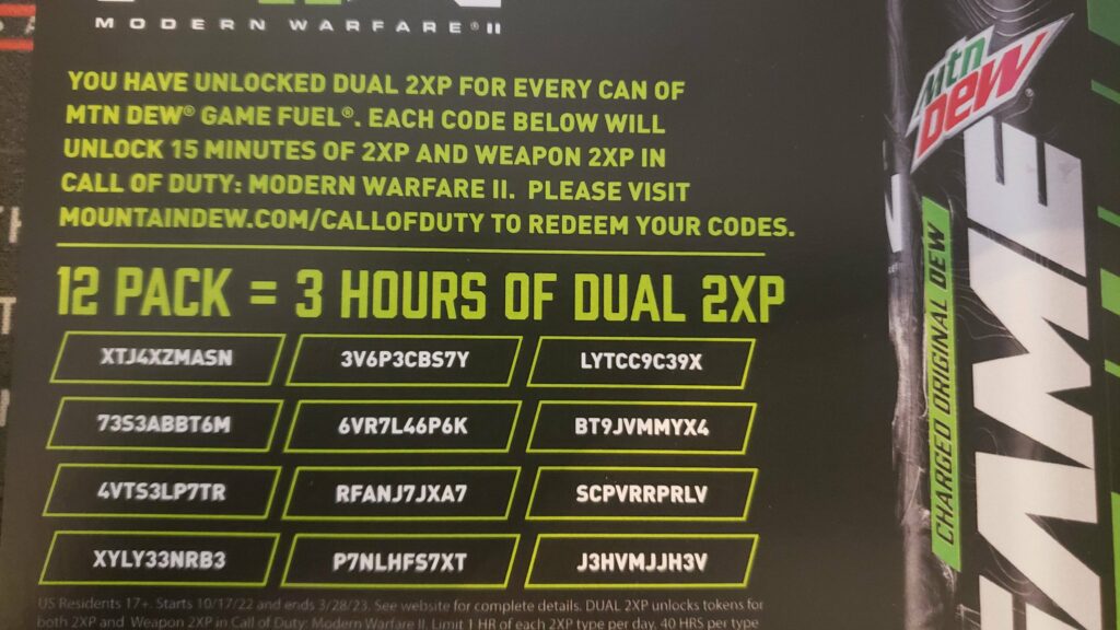 2XP codes for ya. Please put in the comments which ones you took [MW2]