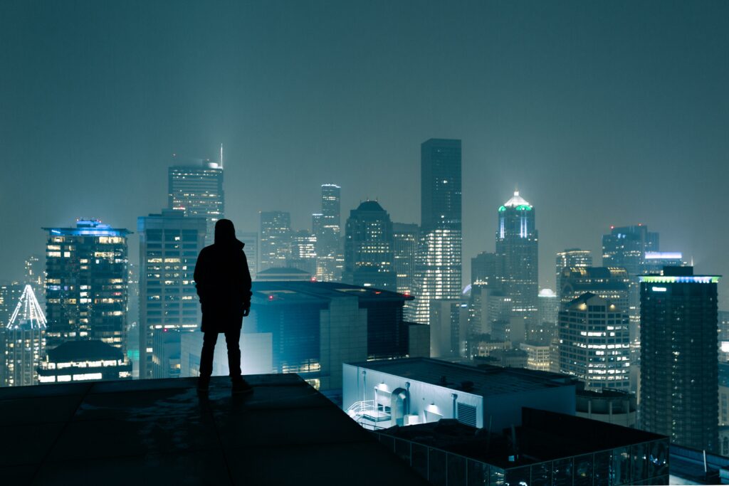 Looking out over Seattle during a smoky night in the wildfire season. Almost felt like I was shooting on a Bladerunner set.