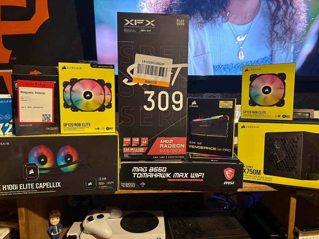 First build spent around 1100 (not shown Corsair 4000 D case and Ryzen 7 5800x cpu)