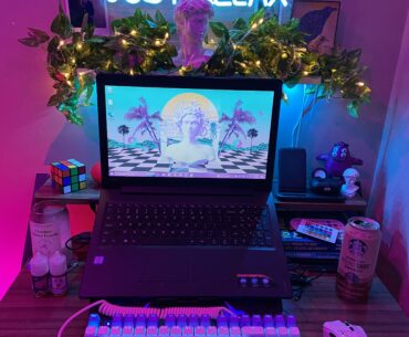 r/battlestations removed my post because it’s a laptop. it’s just my tiny vaporwave home office space, man. be cool. i ain’t got a lot of moneys.