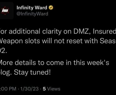 DMZ Insured Weapon slots will NOT reset with Season 2