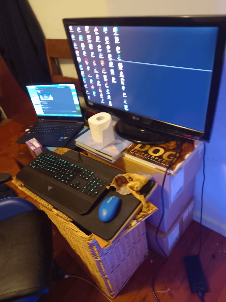 Parents recently sold my desk. I made a new desk out of boxes