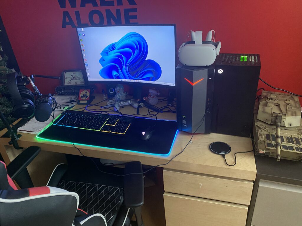 Here’s my battle station. The Xbox is a fridge
