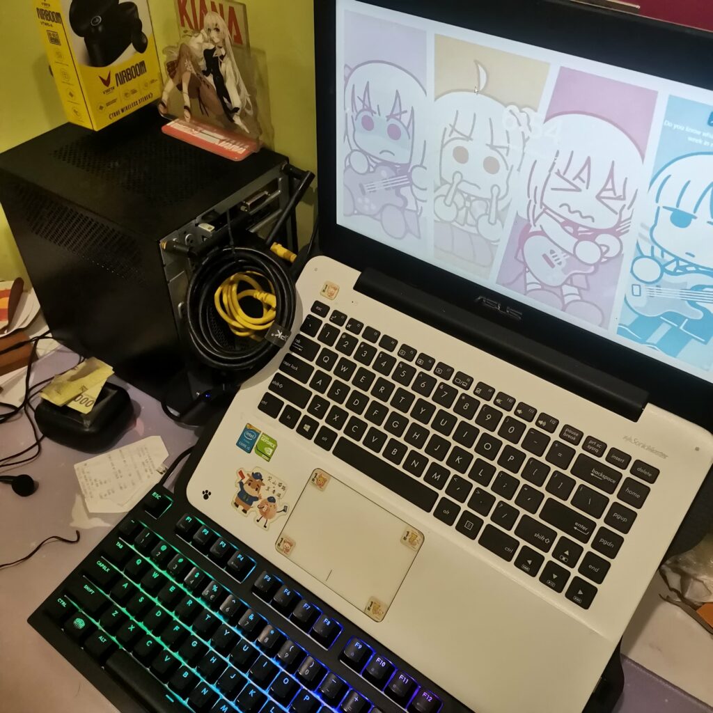 My TV as monitor got snatched by my brother and I had to use his old laptop to use Spacedesk for awhile as nearly zero latency monitor over ethernet. at least I can still game from my PC