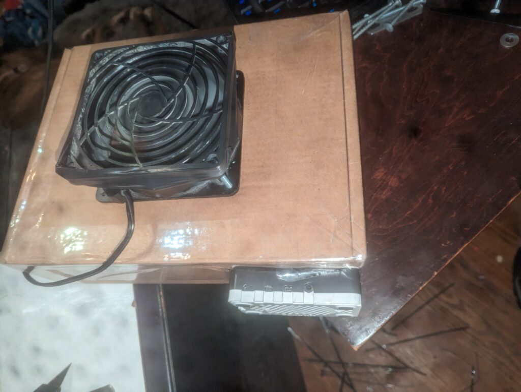 Coolest Raspberry PI ever... 120mm 120v 60hz ac cabinet fan.