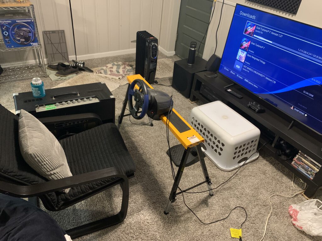 My extremely advanced racing wheel setup (details in comments)