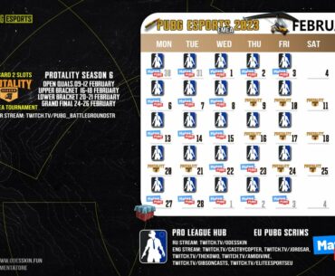 PUBG Esports Calendar 2023 by odesskin - February (Protality S6 and Scrims update 01.02.23)