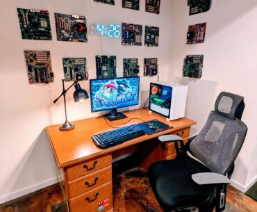 Built the kids a computer, got the area setup today. 5600x / 3070 EVGA / 32gb ddr4 / old mother board collage on the walls. Pretty happy with the results.