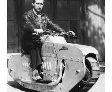 Inventor J. Lehaitre rides the Tractor-Cycle in 1938.