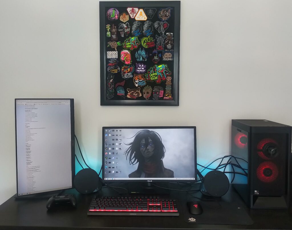 Took a year of shopping sales, but I finally got a decent setup going. $1400 for both monitors, PC, keyboard, mouse and speakers.