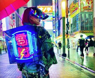 Cyberpunk kimono fashion hits the streets of Akihabara, complete with neon sign