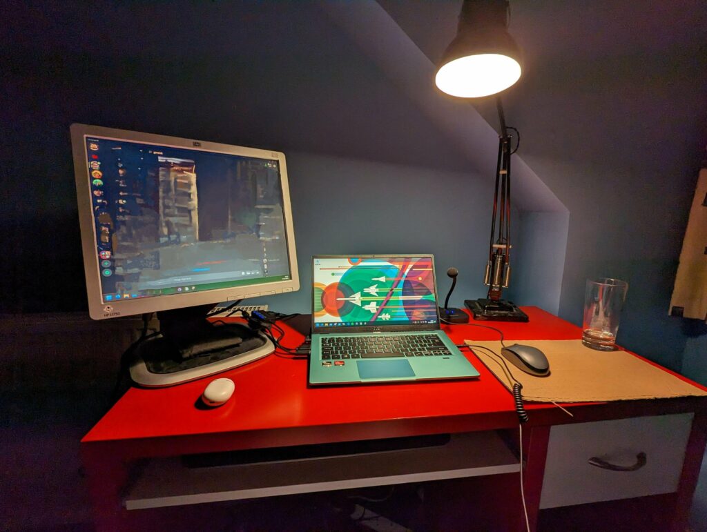 The 'home from uni for christmas without my PC' setup from the Christmas just past