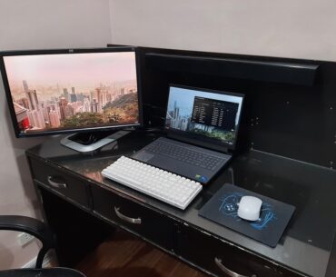 Rearranged my setup after buying a new laptop. (Swipe for pic of my old setup)