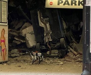 Robot investigating fallen house in New York