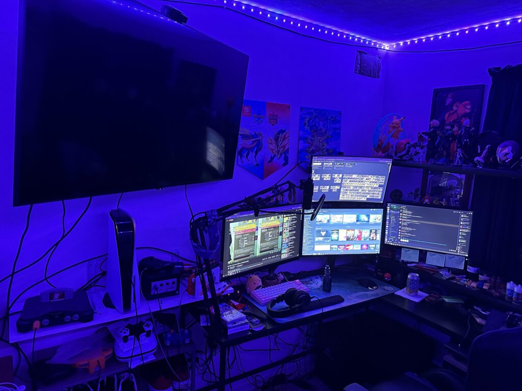 when i set up the fourth monitor my buddy told me to put it in battlestations, but 1: i couldn’t be bothered with cable management and 2: this is as organized as i can get