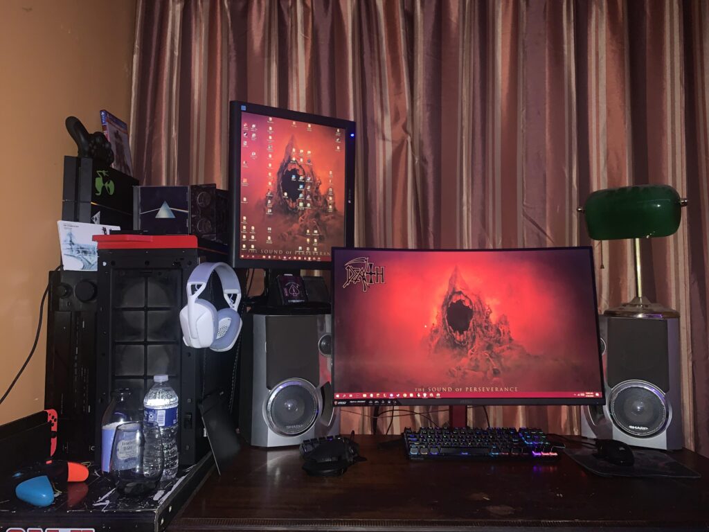 My everything rig. Looking to upgrade hardware soon (gpu just fried) but happy with it overall as a work/school/gaming/music/ setup