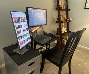 Just moved, no good furniture yet. This works for now until I can afford a good desk
