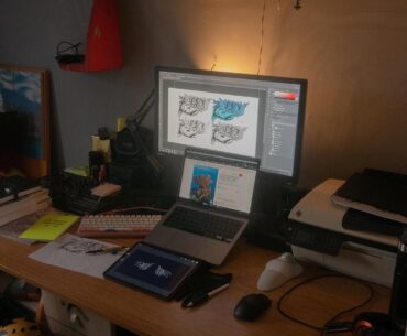 Smallest room in the house, average graphic designer + gamer setup.