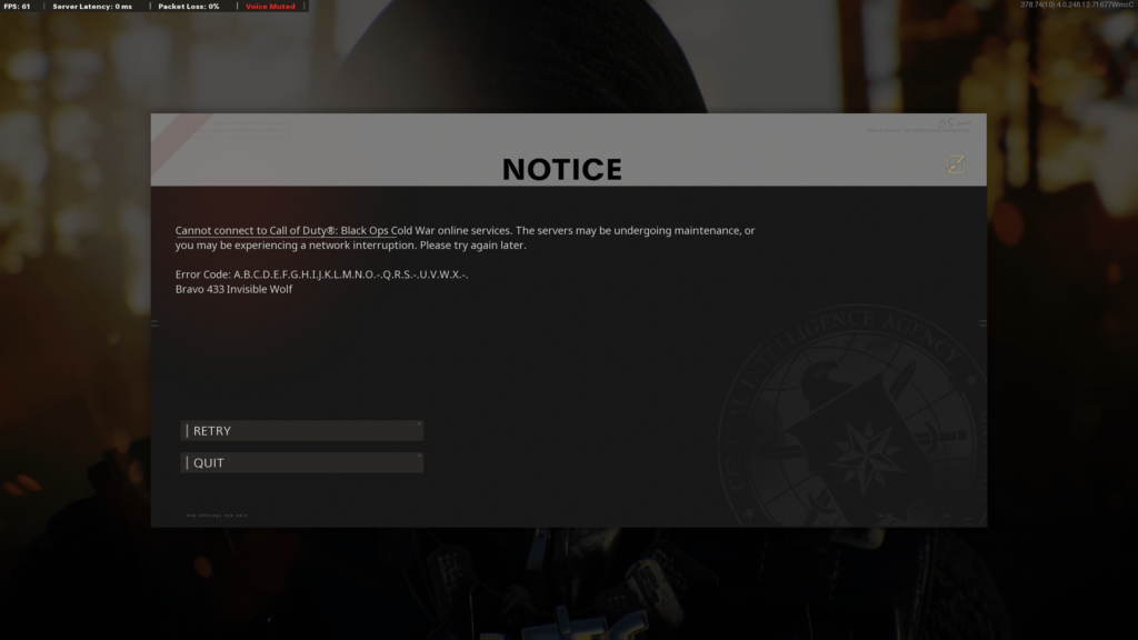 Cold War cannot connect to the online services the whole day
