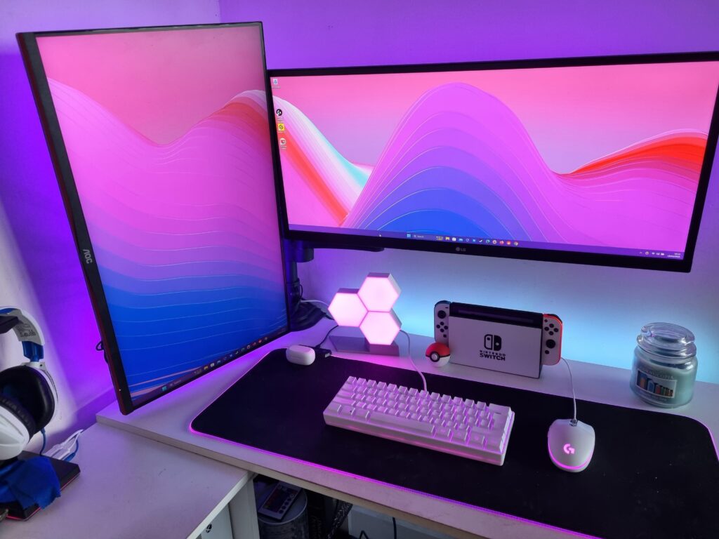 My Simple set up. Running off a laptop with a ryzen 5 and GTX 1650. Waiting to upgrade to a PC! Also have my switch and Xbox series S connected.