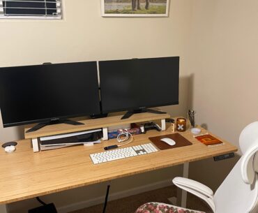 My little battle station. Immediately regretted getting a white chair but luckily had a spare blanket to use as a seat cover