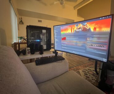 I don’t like playing at a desk after working at a desk all day, don’t want to hook up to the TV because it isn’t 144Hz and my wife wants to watch her shows, this is my solution