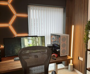Two month progress. Installed the acoustic wall panels and Nanoleaf lines