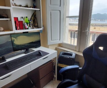 Here's mine, quite simple, surf/sea/travel theme. I work from my home office, beside the Tyrrhenian sea