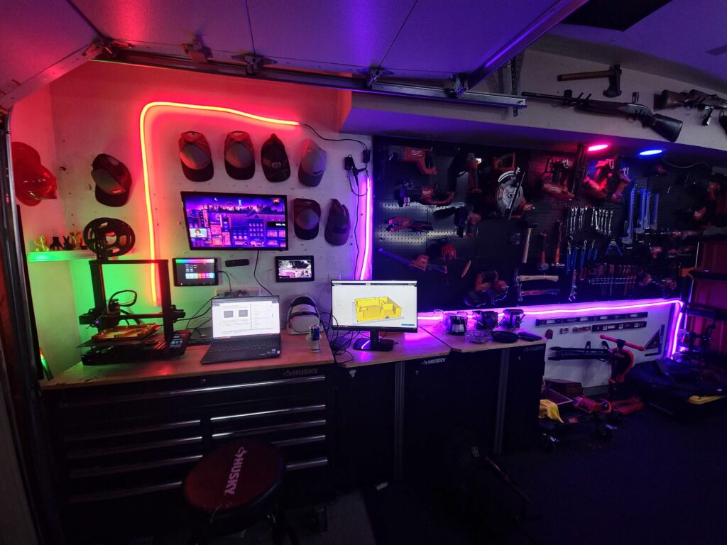 Turned my garage into a battlestation / workshop / man cave. Not really conventional, but I love it.