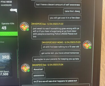 #Swatted threat - I destroyed someone on gunfight and they immediately DMed me, eventually threatening to have me swatted.