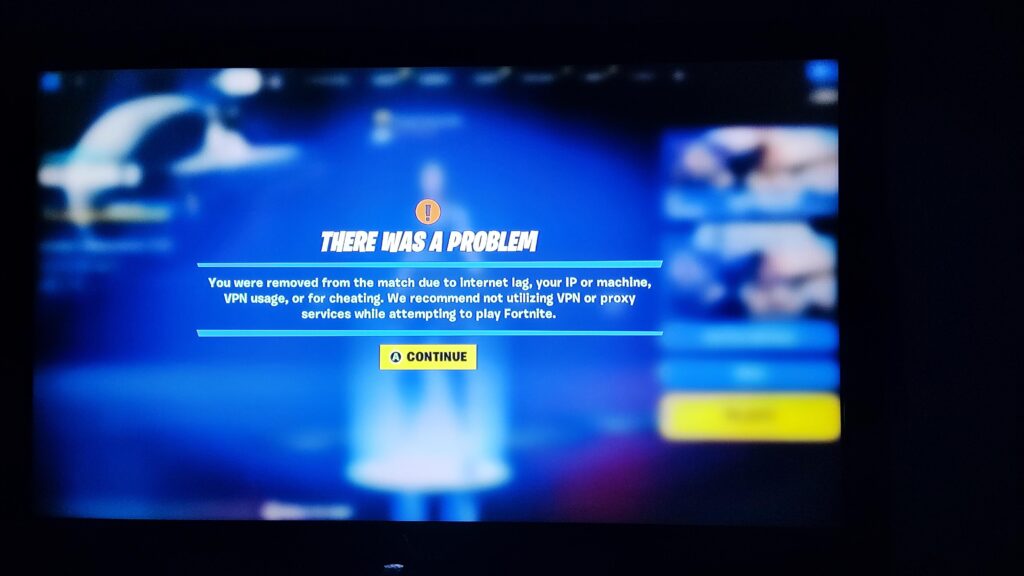 Thought I'd try fortnite after 3 years but for some reason I'm getting this message every time I enter a match just before I land. Any ideas? I got an enthernet connection and I just did a speed test and I have 90mbps download speed and 10mbps upload speed. I'm on PC btw