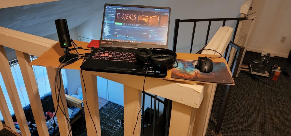 I don't have a desk, so I improvised. Haven't tested it out yet. Fingers crossed