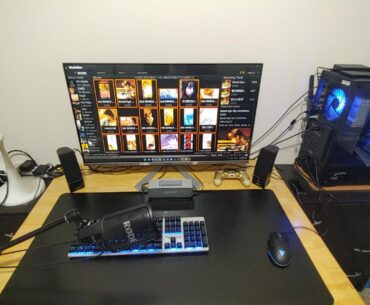 My happy place made a little happier with a proper 32" monitor. Before this I was using a 42" TV. I have low vision, but that was still way too big at this distance. I also hated the TV's downward firing speakers. These ones aren't anything special, but compared to those, it's fantastic.