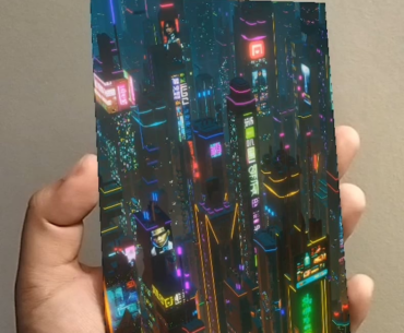 Making use of IRL high tech in my cyberpunk art - here's an Augmented Reality postcard of my animation loop