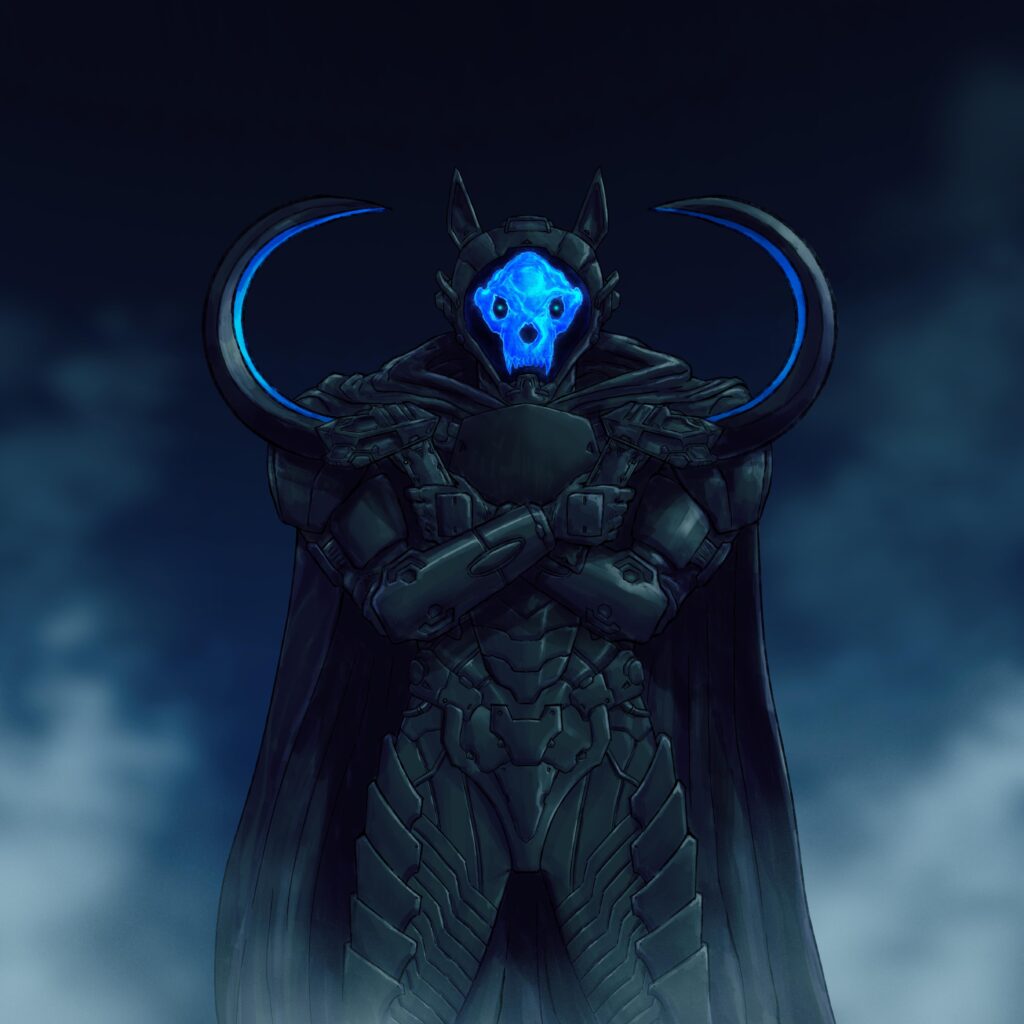 "You're not living up to the legend, Slayer." Crossover art of Skullhacker, my OC from my Doom fanfic "Day of Wrath," as the Death Wolf from Puss in Boots: The Last Wish. Art by adivider