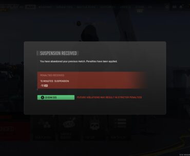 Lobby timed out and I received a -10 SR penalty and 15 minute suspension