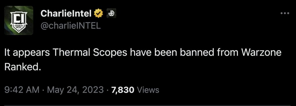 Thermal Scopes have been banned from Warzone Ranked.