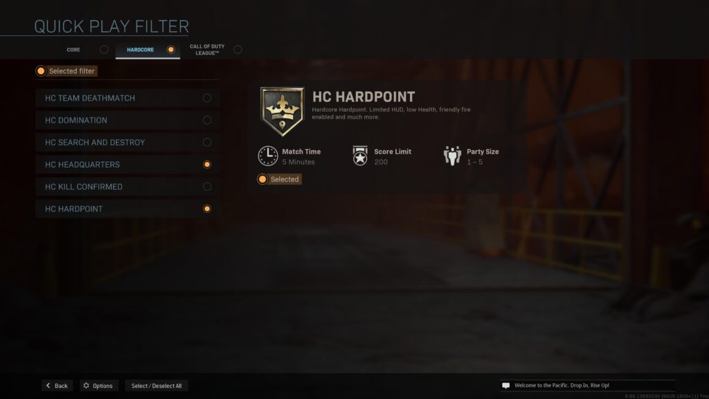 to get Shoot the Ship queue into hc hardpoint or hq