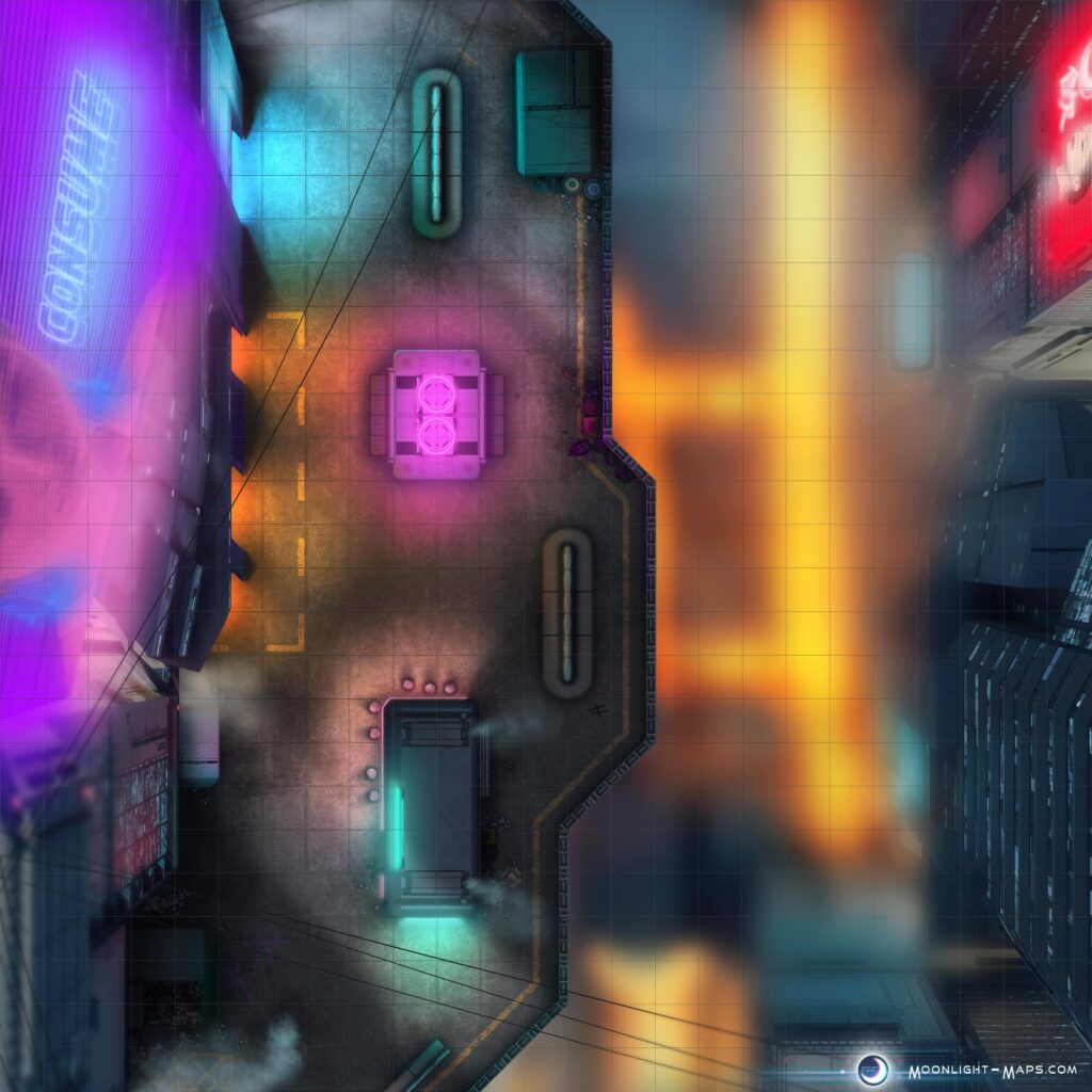 [OC] Cyberpunk Upper Slums battle map I made for TTRPGs