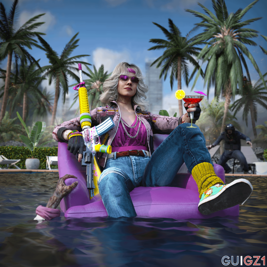 Glam Park welcomes you to the other zombie paradise: Miami! (Inspired by Dead Island 2's cover, render made by me)