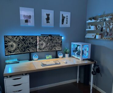 Current WFH/Gaming set up. Some things I’d like to change in the future include a wireless headset to reduce cable clutter, as well as to replace the two adjustable legs with an Alex drawer. First post!