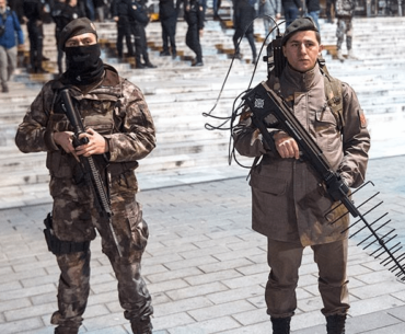 Soldier armed with a Drone Jammer, Taksim Square, Istambul.