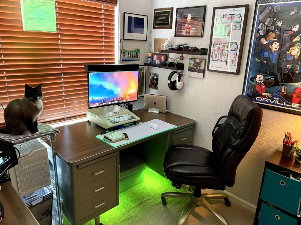 My battlestation: a modern gaming PC inside (ok… mostly inside) a vintage Apple ][ case.