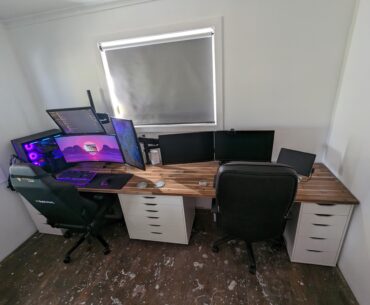 What do you reckon? My gaming rig and my wife's WFH setup