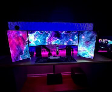 My triple monitor setup . 4090 /13700k .Samsung 49” neo g9/ AOC 27” curved 1440p vertically mounted.