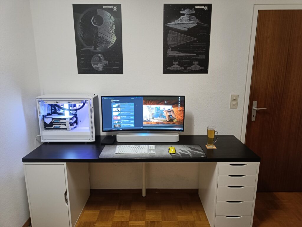 2020->Present : IKEA Desk, Displate Posters, Alienware Ultrawide, NVLink 2080 Super + Ryzen 9 3900X