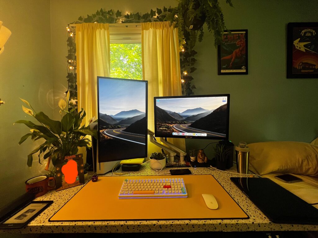 Here's my chaotic but cozy WFH/ gaming set up