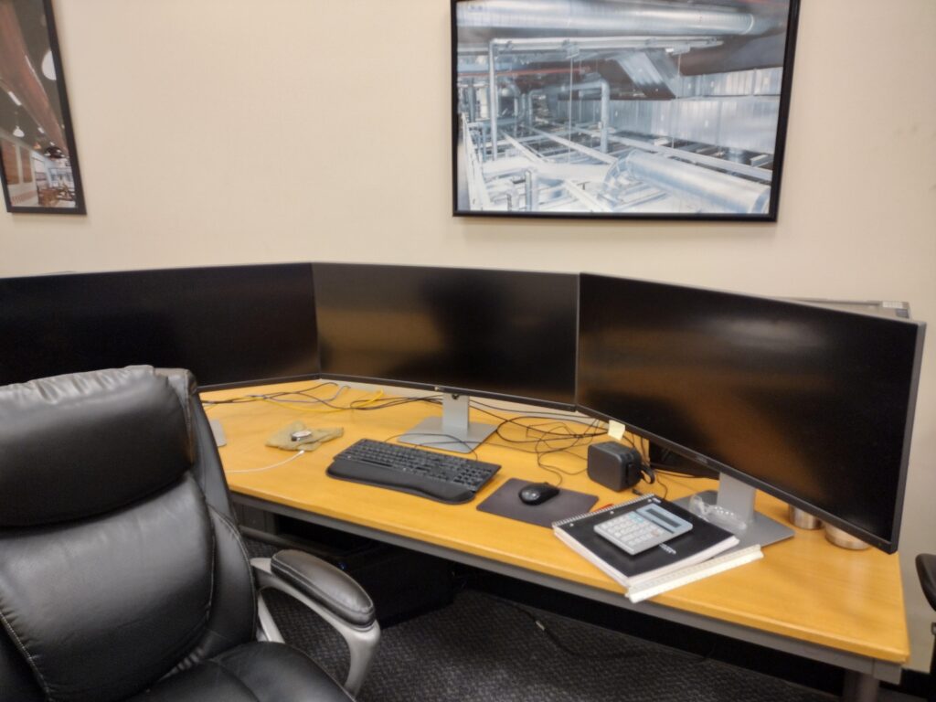 My work battlestation with 3 dell 34" ultra wide curved monitors. NoRGB in sight. LoL