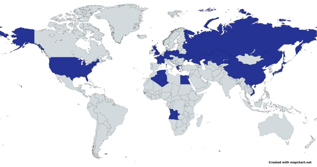 Map of all countries with at least 1 Treyarch zombies map